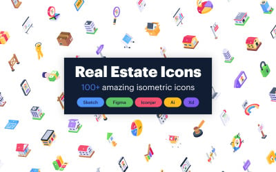 Šablona 150 izometrických ikon nemovitostí