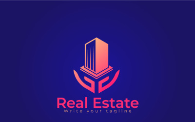 Immobilien-Logo-Design mit Gebäude- und Handpflegekonzept