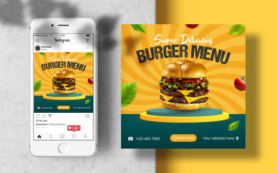Lezzetli Burger Instagram Post Banner Şablonu