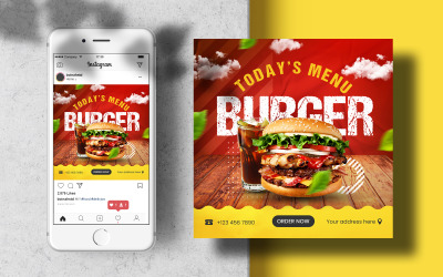 Plantilla de banner de publicación de Instagram de hamburguesa deliciosa para redes sociales