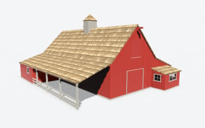 Modèle 3D Low Poly PBR Red Barn