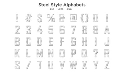 Alfabeto de estilo de aço, tipografia ABC