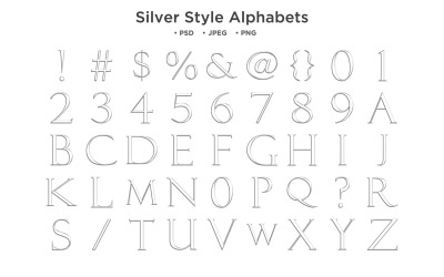 Alfabeto de estilo prateado, tipografia ABC