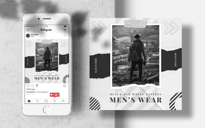 Schwarz-Weiß-Männer Mode Instagram Post Banner Vorlage Social Media