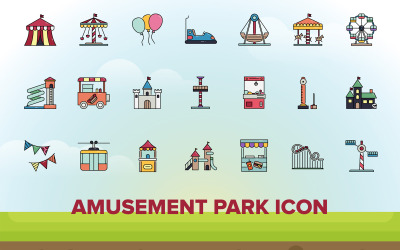 Modello di set di icone del parco di divertimenti
