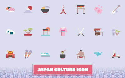 Modello di set di icone della cultura giapponese