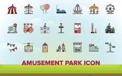 Modelo de conjunto de ícones de parque de diversões