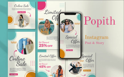 POPITH - Modèle de publication et d&amp;#39;histoire sur les réseaux sociaux pour Instagram