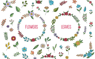 Vecteur de fleurs et de feuilles dessinés à la main