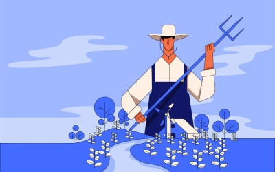 Agriculteur Illustration Concept Vecteur, Agriculteur Travaillant Sur Le Terrain