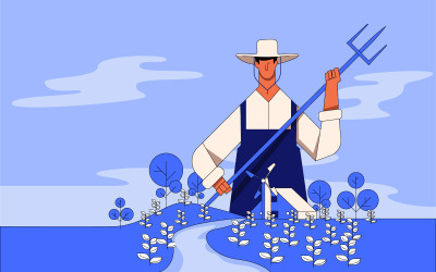 Landwirt, Illustration, Konzept, Vektor, Landwirt, Arbeiten, Auf, Feld