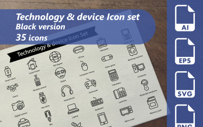 Teknik och enhet Line Icon Set