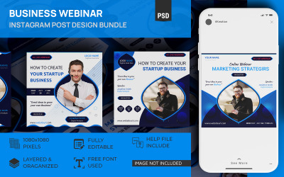 Marketing Ügynökség Webinar Social Media Post Design PSD Template Bundle Pack