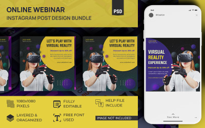 Postagem de realidade virtual em mídia social PSD Template Design Bundle Pack