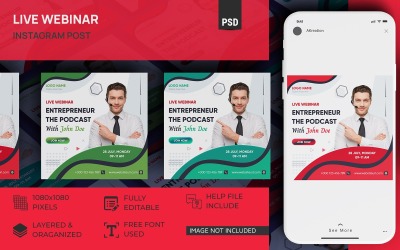 Webinar na żywo dla przedsiębiorcy Instagram Social Media Post Design Szablon PSD