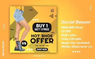Banner de mídia social de oferta de compras quente