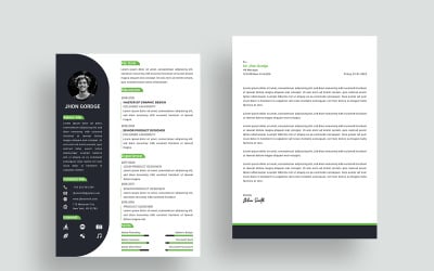 Plantilla de currículum vitae limpio minimalista gris oscuro con carta de presentación