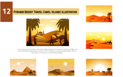 12 illustrazione islamica del cammello di viaggio del deserto della piramide