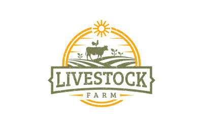 Logotipo de agricultura de tierra de granja de ganado