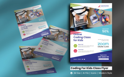 Aula de codificação on-line para crianças Flyer modelo de identidade corporativa