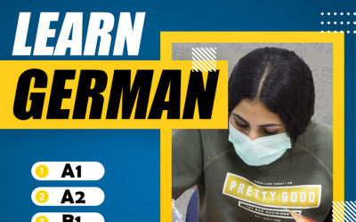 Learn Germany Social Media Modern Design Blue Yellow