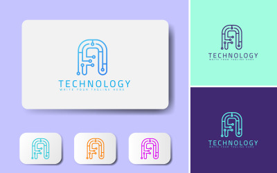 Digital bokstav A -logotyp, en tekniklogotyp, vetenskapsvektorkoncept
