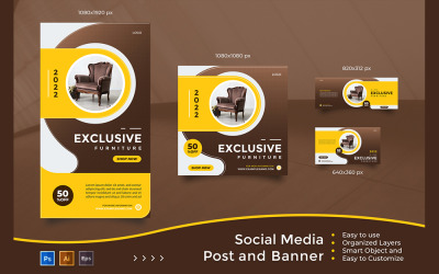Exkluzív bútorok értékesítése - Közösségi média bejegyzések és banner sablonok