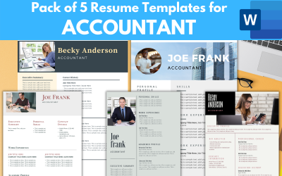 Pack of 5 Professional Accountant Resume Templates for MS word.