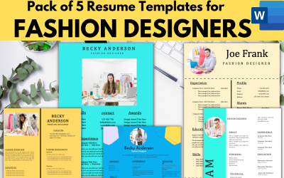 Pack of 5 Resume Templates for Fashion Designers - Microsoft word.