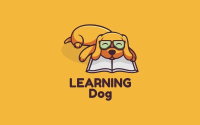 Modelo de logotipo de desenho animado de cachorro aprendendo