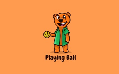 Bär, der Ball-Karikatur-Logo spielt