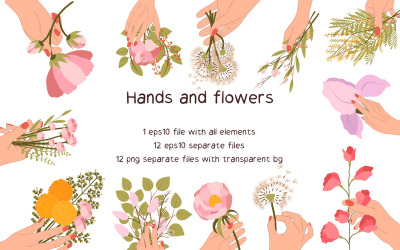 Femmes, main, à, fleurs, vecteur Clipart