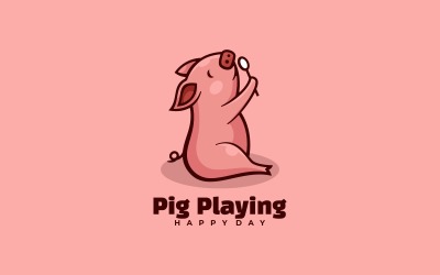 Logotipo de desenho animado de porco brincando de mascote