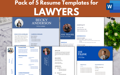 Pakket van 5 CV-sjablonen voor professionele advocaten voor MS Word
