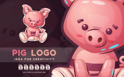Teddy Pig - Cartoon Character, Cute Sticker, Graphics Illustration