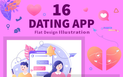 16 Ilustração de design plano de aplicativo de namoro