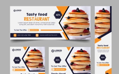 Insieme di progettazione della bandiera di Web degli alimenti a rapida preparazione. Modello di progettazione degli annunci del sito Web. I cinque banner Web più popolari.