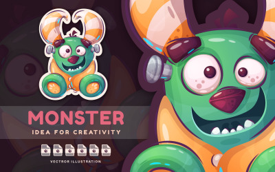 Teddy Monster - Cartoon Character, Cute Sticker, Graphics Illustration