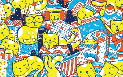 Katter och låda - Vektorillustration
