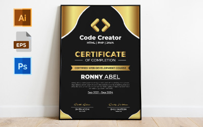 Modello di certificato aziendale e moderno completamente professionale nero oro vol: 01