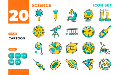 Conjunto de iconos de ciencia (estilo de dibujos animados)