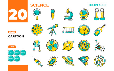 Science Icon Set (Cartoon Style)