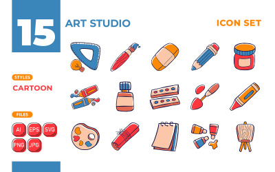 Set di icone di Art Studio (stile cartone animato)