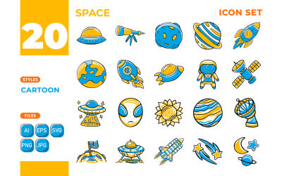 Set di icone spaziali (stile cartone animato)