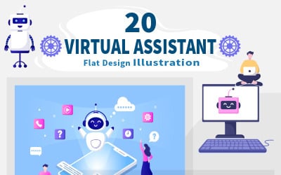 20 Robot Virtual Assistance o Chatbot Vector