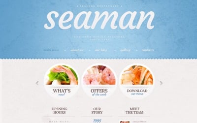 Zdarma azurová restaurace s mořskými plody a šablona WordPressu