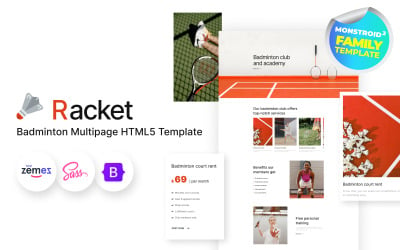 球拍 - 体育俱乐部，羽毛球 HTML5 网站模板