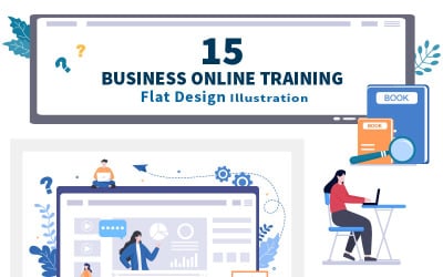 15 Üzleti online képzés vektoros illusztráció