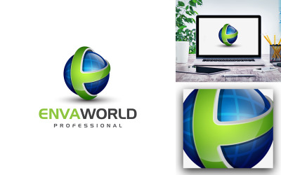 E Harfi Dünya Küre Logo Şablonu
