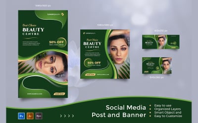 Služba centra krásy - šablony příspěvků na sociální média a bannery